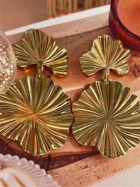 Gold Floral Statement Drop Earrings